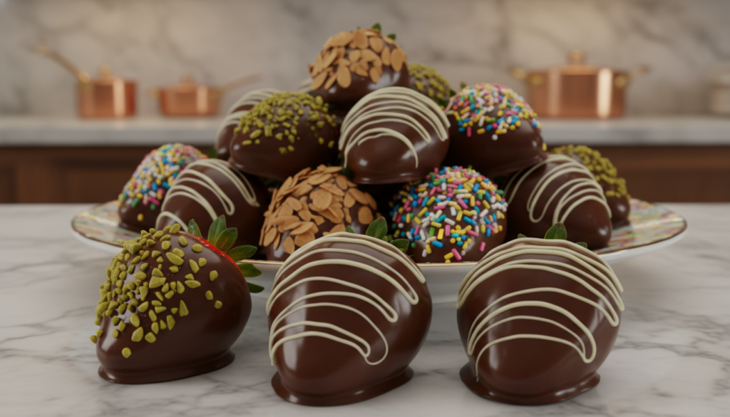 Gourmet Chocolate Covered Strawberries with Toppings