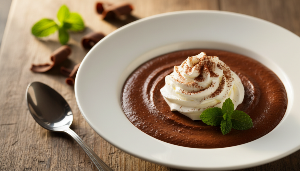 Plating dark chocolate mousse