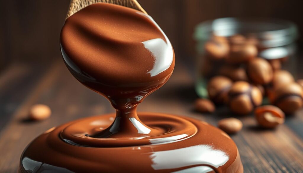 Smooth chocolate hazelnut spread texture