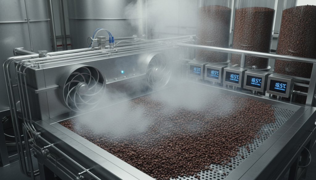 rapid cooling process for cocoa beans