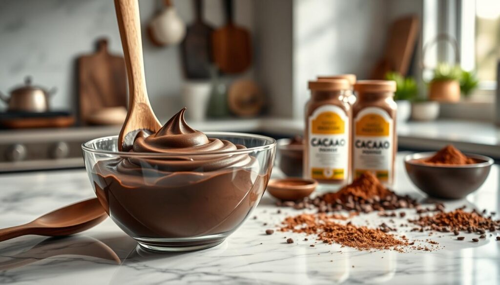 Single-origin cacao chocolate mousse preparation